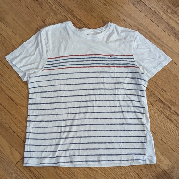 Tommy Hilfiger White and Blue Striped Short Sleeve Tee - Picture 1 of 4